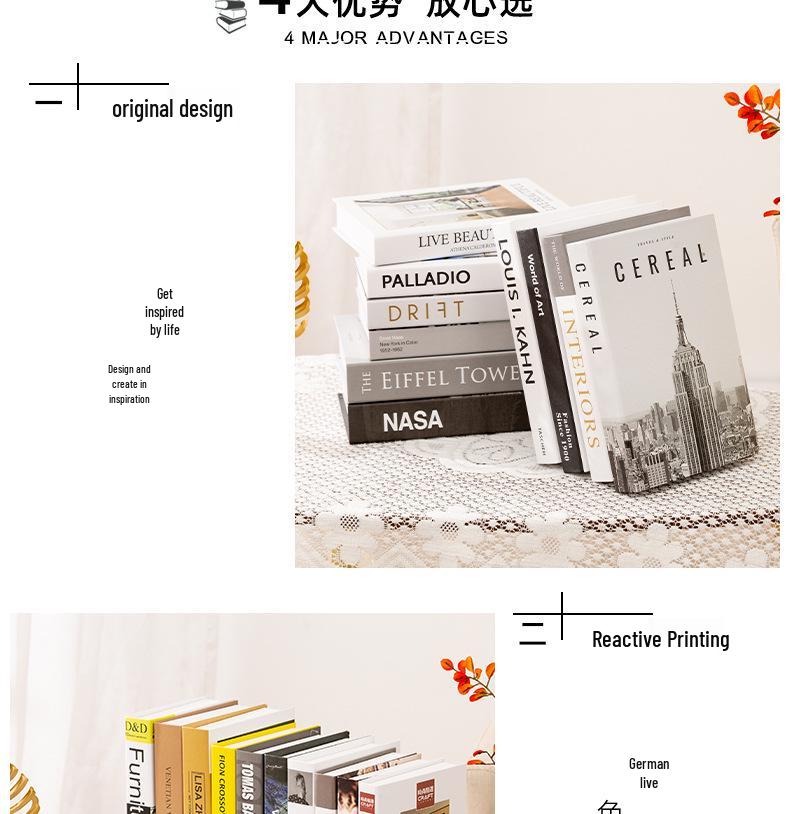 Luxury Fake Book Ornaments: Decorative Books, Simulation Props, English Book Models for High-End Photography