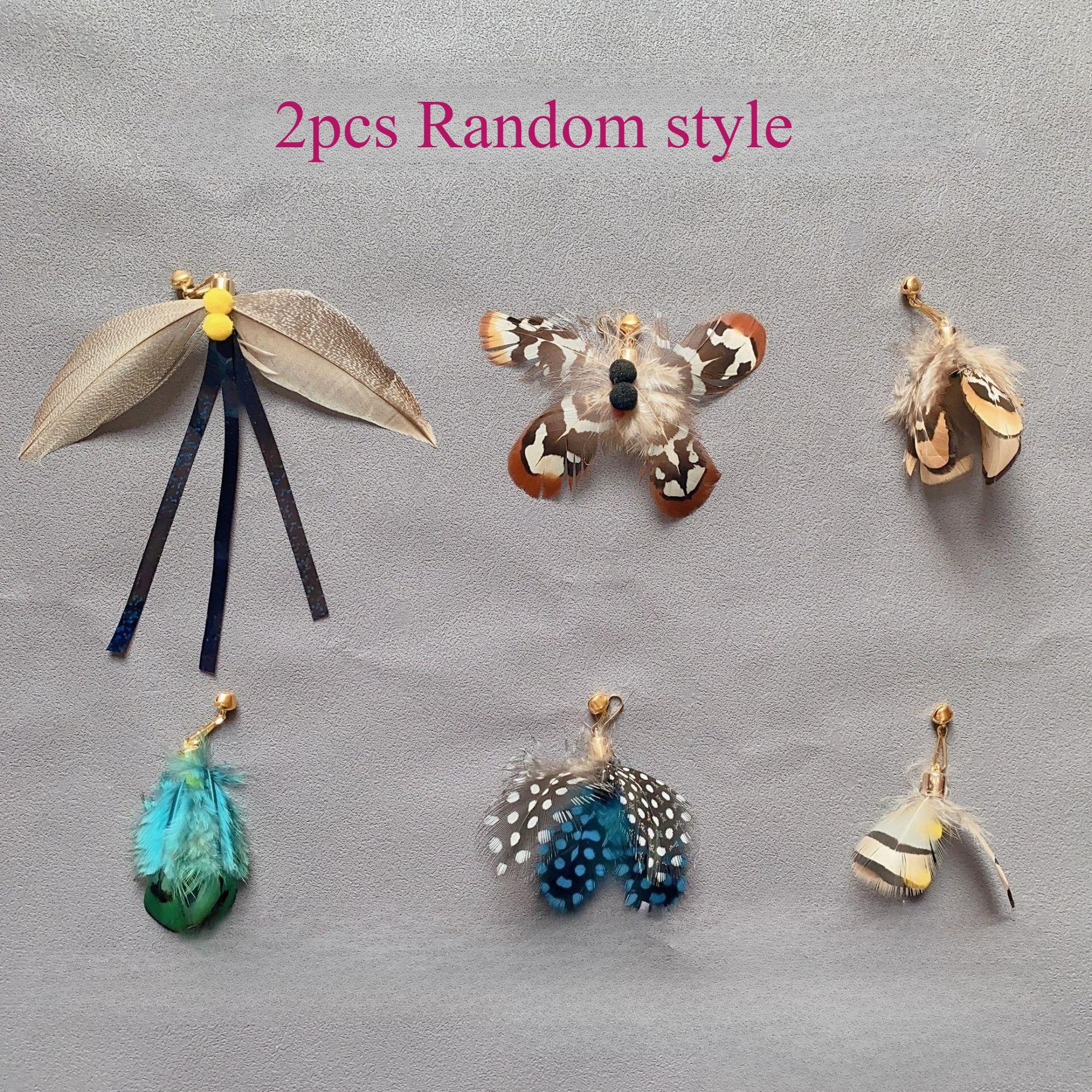 

2pcs/3pcs Mix Simulated Insect Accessories Cat Teaser Stick Feather Replacement Head Interactive Kitten Pet Toy