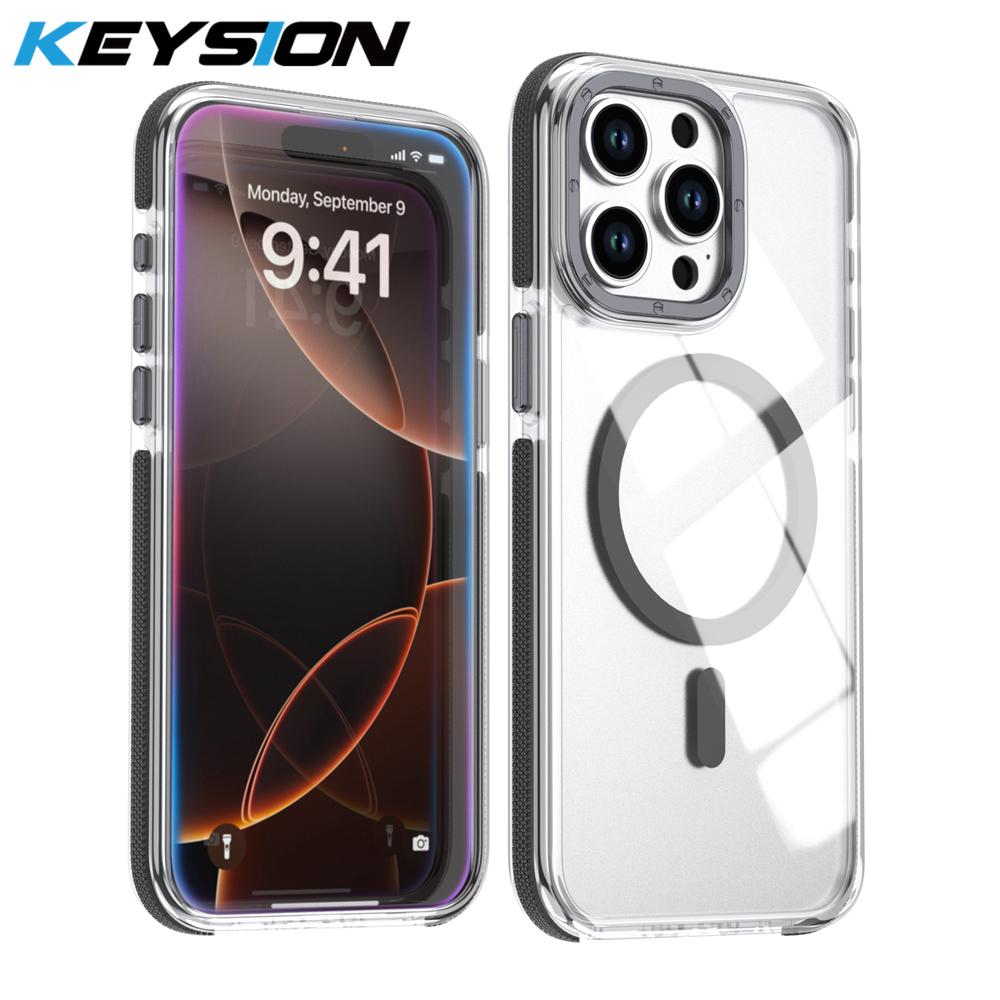 KEYSION Transparent Magnetic Case for MagSafe for iPhone 14 15 Pro Max Wireless Charging Shockproof Phone Cover for iPhone 14 15 Plus