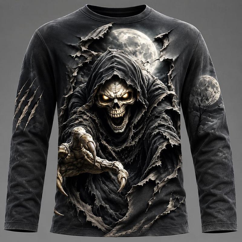 Halloween MenGraphic Printed Long Sleeve T Shirt Gothic Skull Pullover Tops Autumn New Festive Gift Men Clothing Tops Tees