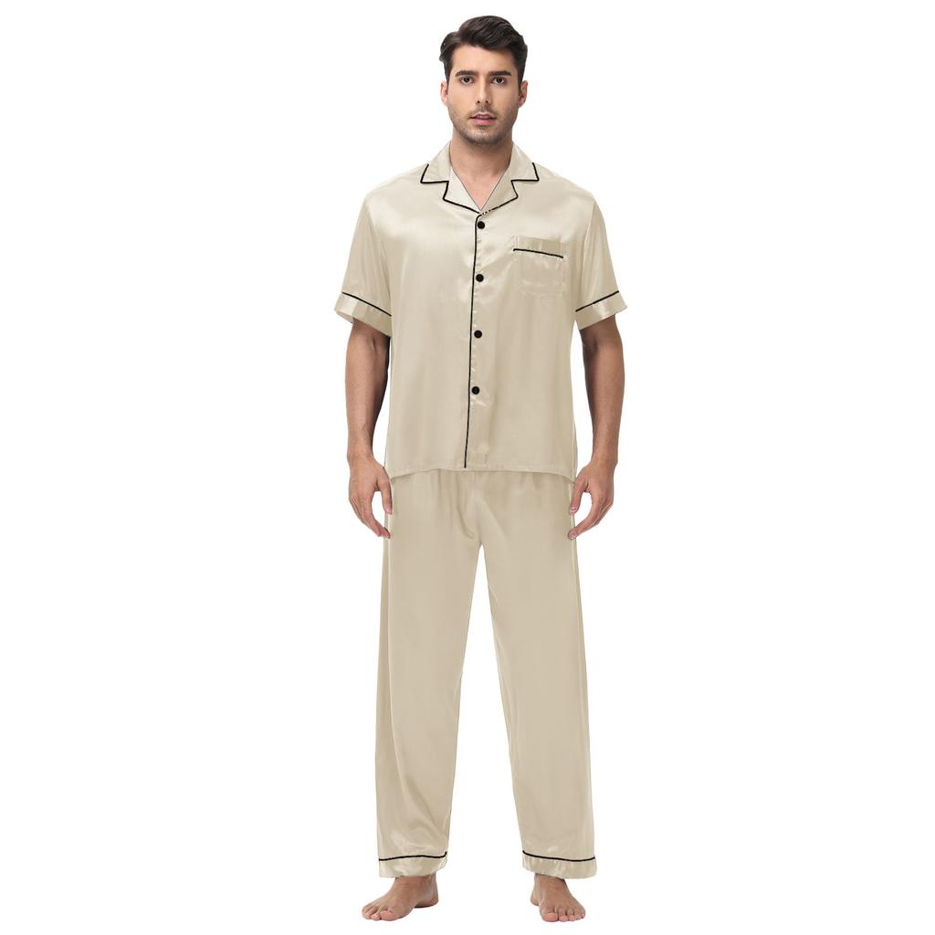 Large Men's Short Sleeved Shorts Satin Summer Casual Home Wear Pajama Set
