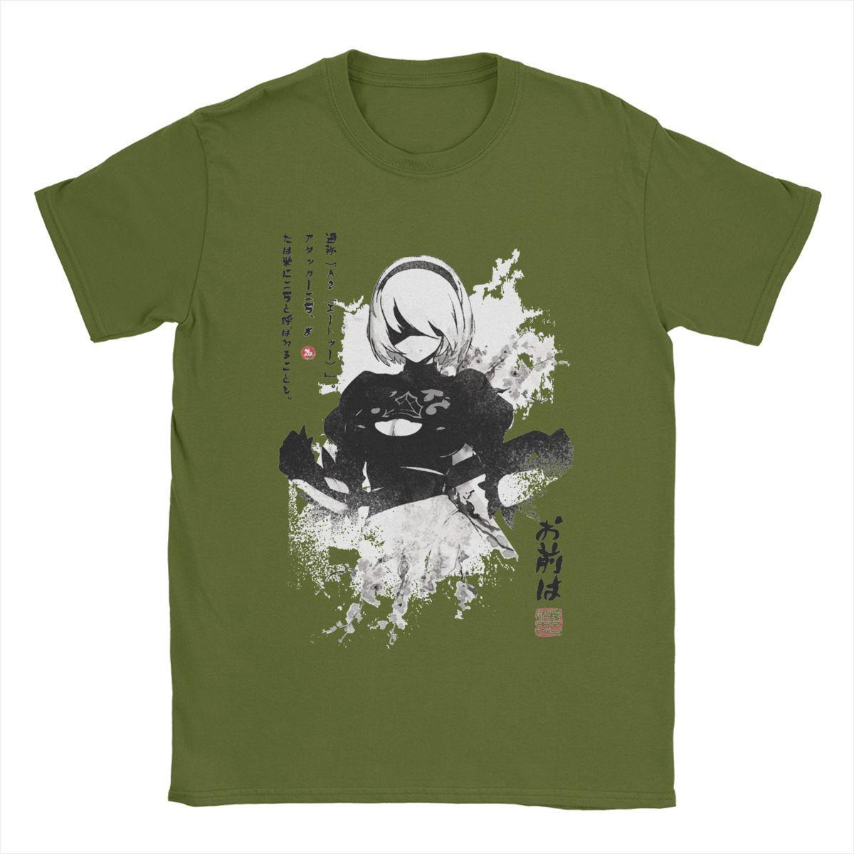

Men s T-Shirt NieR:Automata 2B Casual 100% Cotton Tees Short Sleeve T Shirt Round Collar Tops Plus Size 4XL