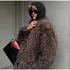 Cappotto da donna in pelliccia sintetica con pieghe tinta unita, manica lunga, tasca, cardigan, scollo a V, giacca da donna, invernale, casual, moda, capispalla, taglie forti
