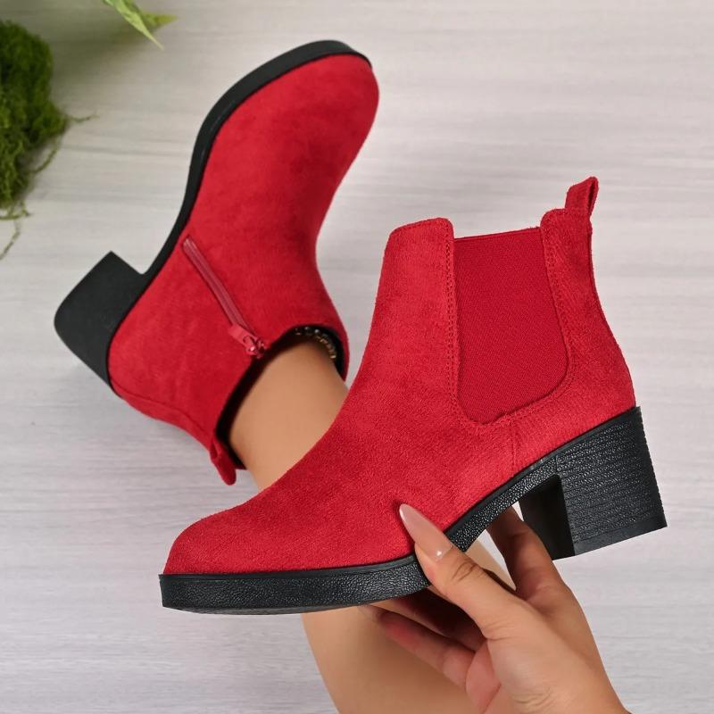 Platform Women's Ankle Boots Autumn Winter Fashion Elegant Faux Elegant Concise Zipper Solid Colors High Heel Women Short Boots