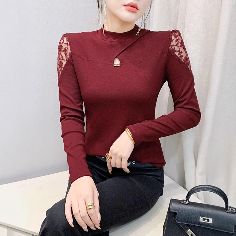 

Весенняя новинка, футболка с длинными рукавами, женская одежда, иностранный стиль, сращивание, нижняя часть, рубашка, облегающий универсальный топ 4XL