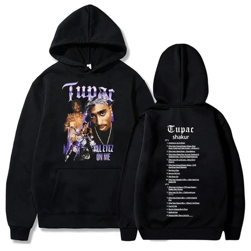Felpa con Cappuccio Tupac Shakur Uomo Donna Stampa Grafica All Eyez on Me Felpa con Cappuccio Hip Hop Rapper Ritratto Pullover Streetwear Felpa Casual per Fan Regalo