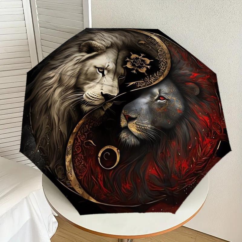 

1pc Yin-Yang Lions: Harmony in Contrast Umbrella with Plastic Handle,Suitable for All Seasons Home Travel Outdoor UmbrellaDD576