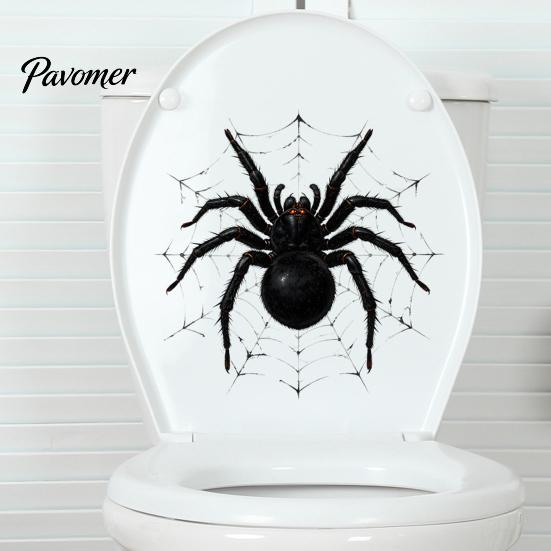 Realistic Spider Pattern Decor Halloween Toilet Cover Sticker, Scary Black Tank Festival Atmosphere Wall Sticker Lid Decal, Self-Adhesive Bathroom for