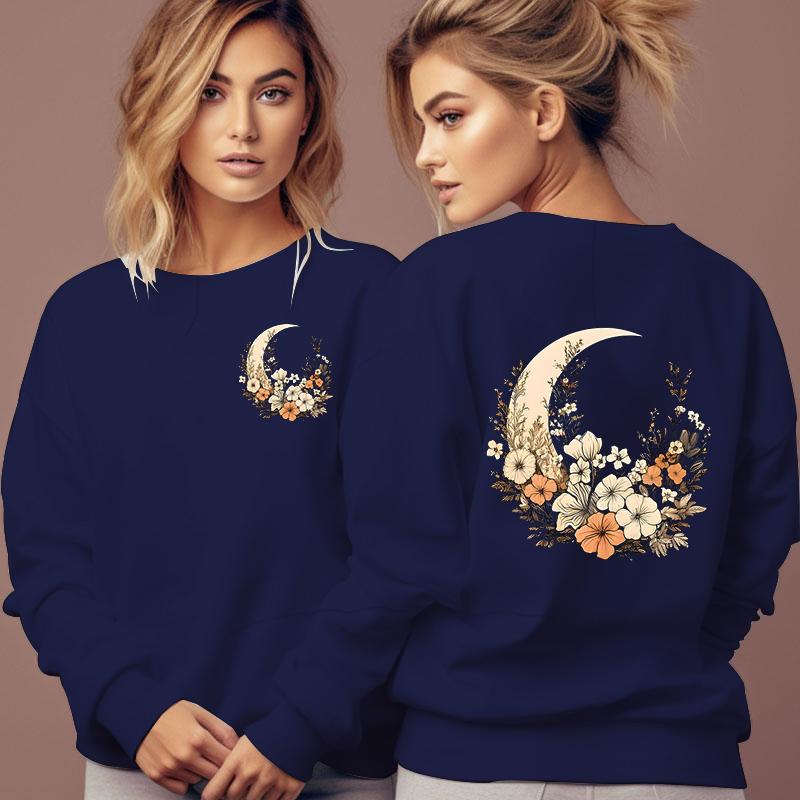 

Цветы и Луна Винтажные толстовки Женские Полевые цветы Растительный стиль Спортивный костюм Длинный рукав Уличная одежда Женские толстовки с цветочным принтом и круглым вырезом XL