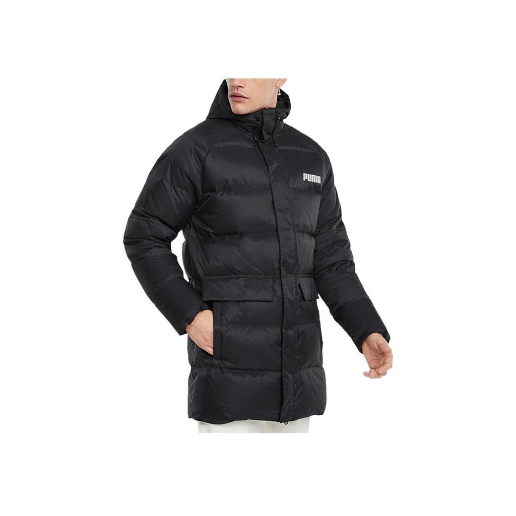Puma Solid Down Longline Logo Hooded Puffer Jacket Men Outerwear Black 846326-01