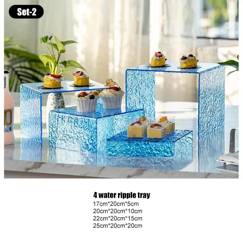 Dessert table Buffet table Food display rack Acrylic Cold Food Display Stand Hotel tea break table setup Ornament set Blue booth