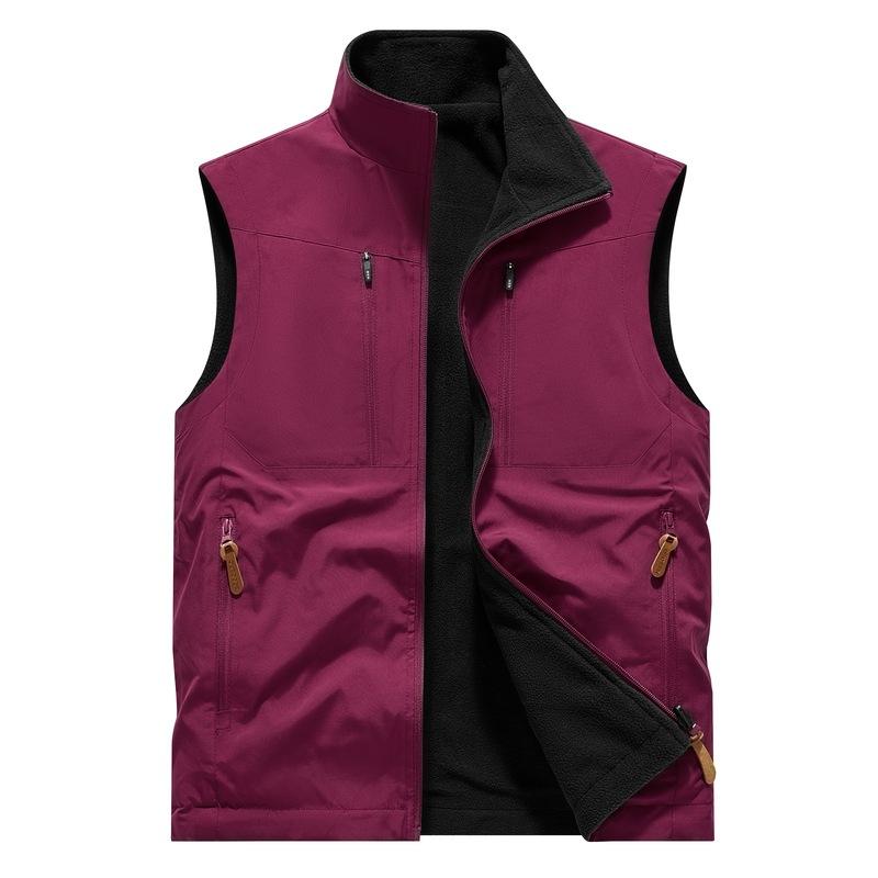 Flannel Double-sided Vest for Men's Outdoor Sports Warm Vest Camisole Workwear Multi Pocket Vest Jacket