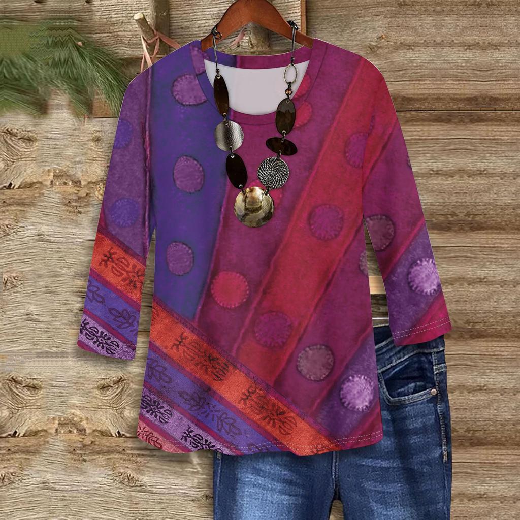 3/4 Sleeve Shirts For Women Cute Print Graphic Tees Blouses Casual Plus Size Basic Tops Pullover