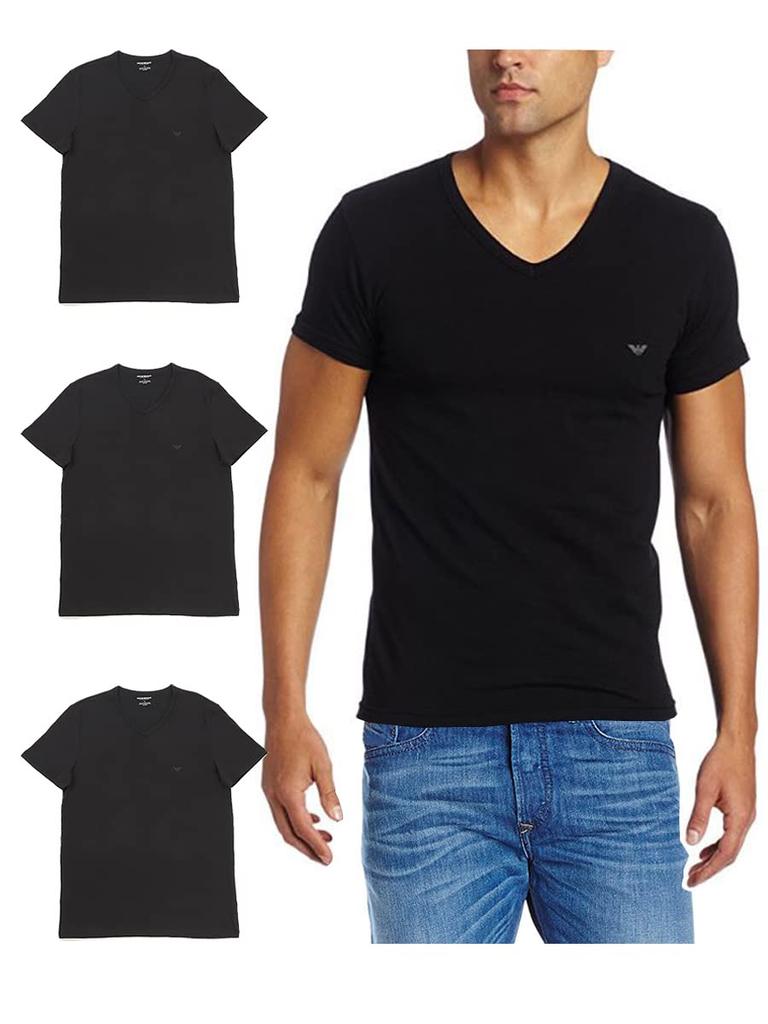 Emporio Armani Men's 3-Pack V-Neck T-Shirts, Size Small, 110856 CC722 21320 (Parallel Import)