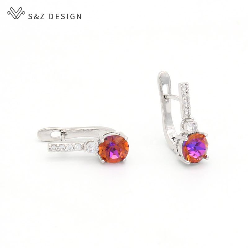 Trendy Colorful Round Crystal Drop Earrings For Women Rose Gold Color Jewelry Stylish Eardrop Gift