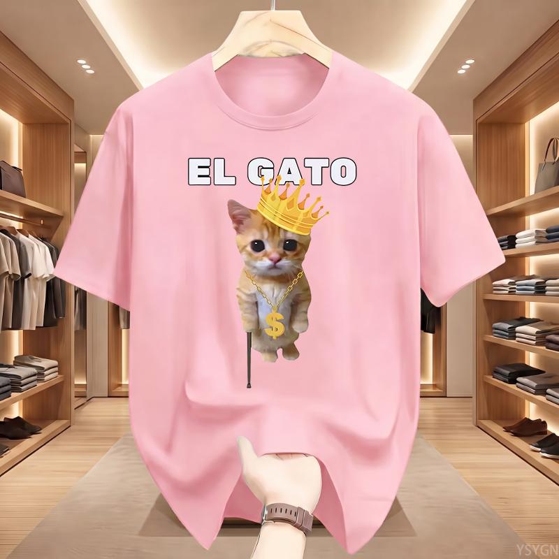 El Gato Is Calling Meme Sad Crying Cat Munchkin Kitty Meme T Shirt Fashion Short Sleeves Oversized T-shirt