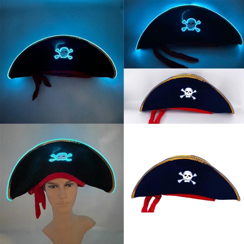 Adult Pirate Hat LED Skull Pirate Hat Pirate Costume Accessories for Adult Teens Masquerade Halloween Role Play Parties