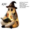 Decoratieve Geest voor Vensterbank Verlichte Vintage Patchwork Geest, Lezende Boek Beeldje, Halloween Lamp Decoratie, Gepersonaliseerde Cadeau Ideeën Schattige Herfst Nacht