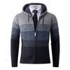 Men'S Loose Slim-Fit Striped Sweater Blue Fashion Trend Hooded Knitted Jacket Top