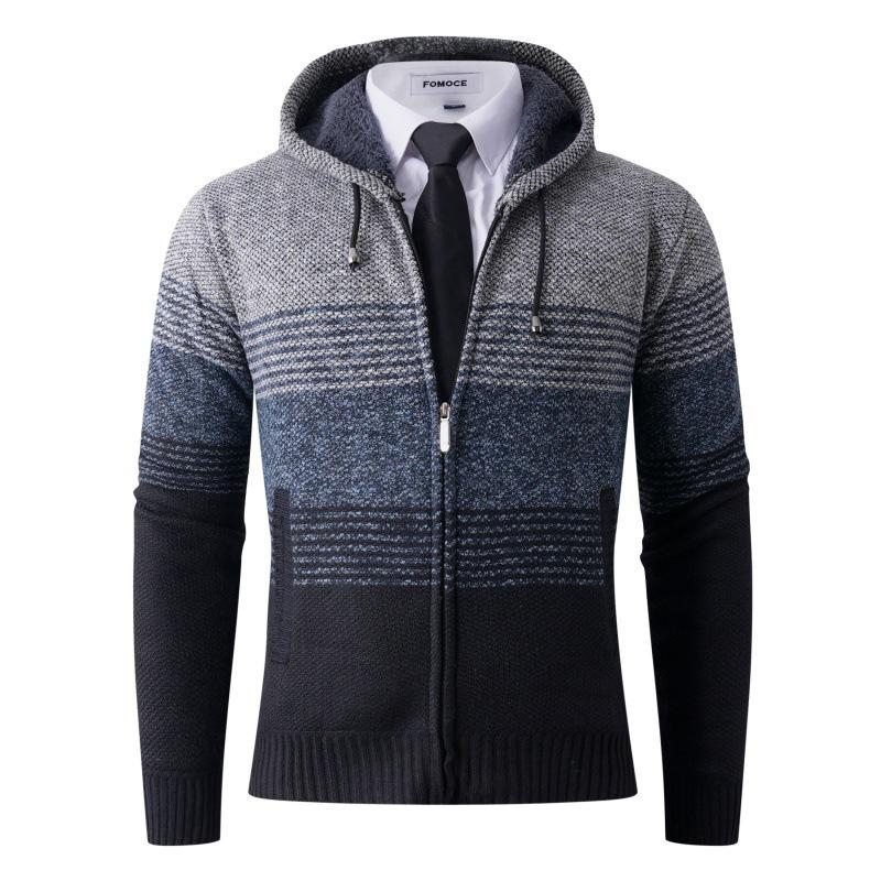 

Men S Loose Slim-Fit Striped Sweater Blue Fashion Trend Hooded Knitted Jacket Top 3XL светло-серый