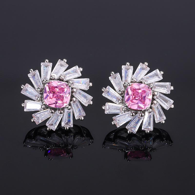 Jewelry Fashion Flower Pendant Necklace Exquisite Flower Zircon Ring Women's Delicate Small Earrings