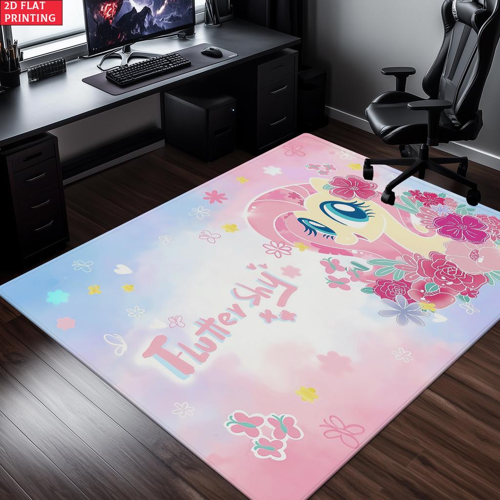 Cute Cartoon Pony Area Rug,Starry Gradient Theme Non-slip Floor Mat,Decorative Carpet for Kids Room Bedroom,Washable Home Gift