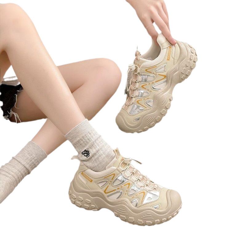 Thick-soled versatile hole shoes outdoor hollow casual shoes women's 2024 summer new ugly cute running sports dad shoes