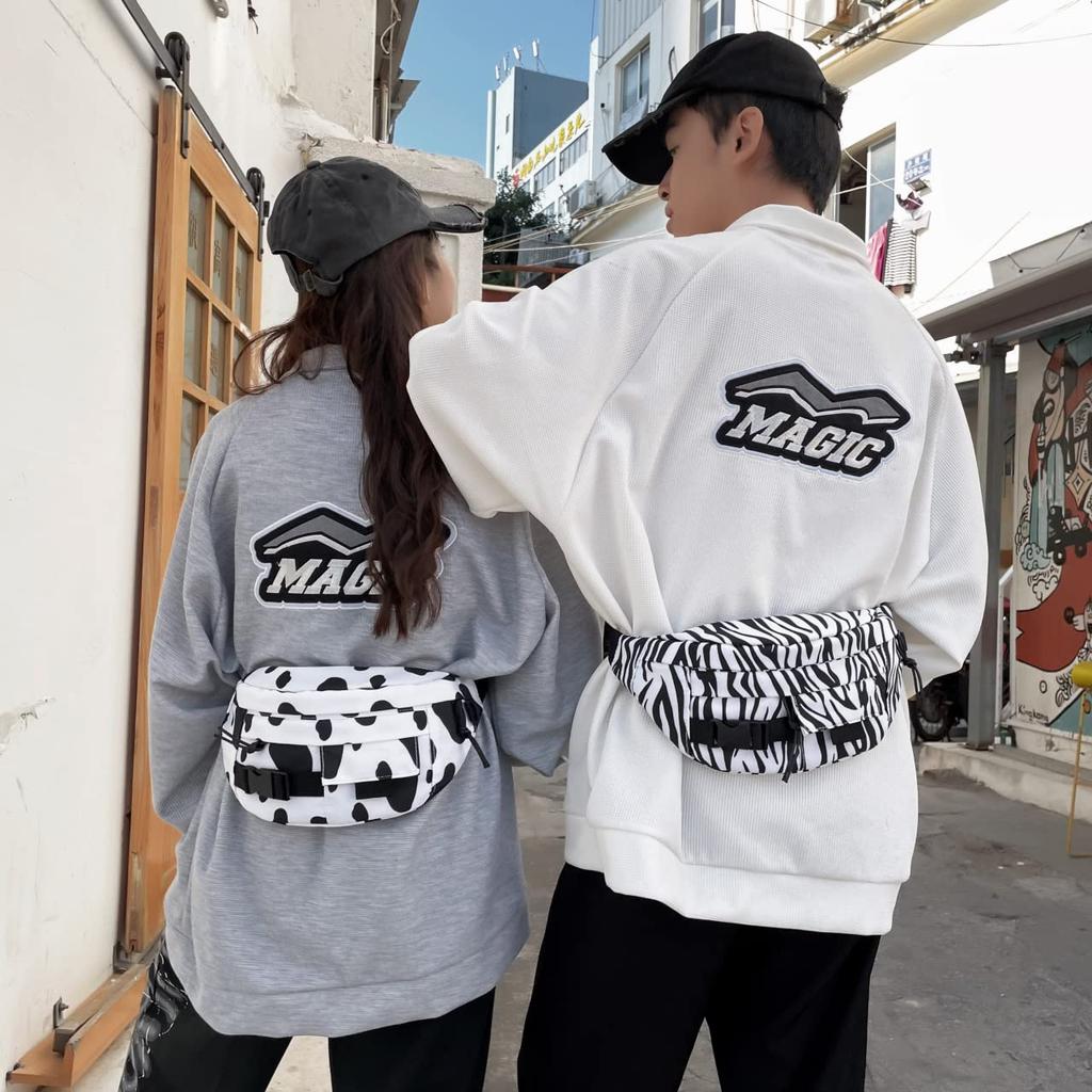 Multifunctional Waist Pouch for Crossbody Large Sports Waist Black and White Cartoon Graffiti Casual Hip Bag Men, Bag, Capacity, Bag, Plaid, Design,