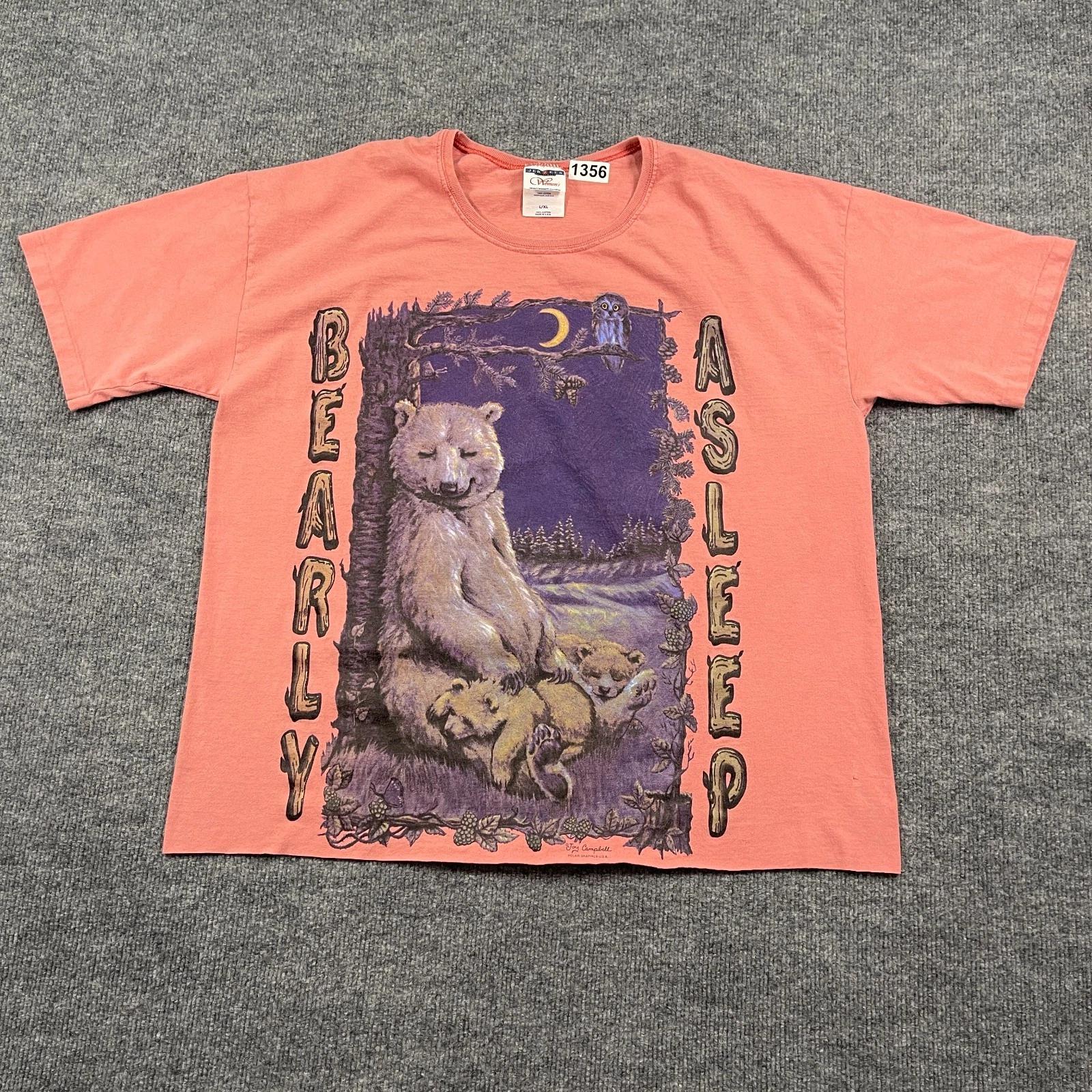 

Vintage 90s Joy-Campbell Bear Asleep Crop Shirt Womens L/XL 24x25 Boxy Salmon L