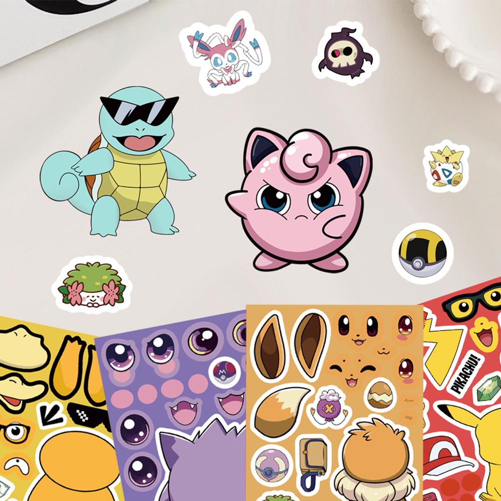 16 Sheets Anime Pokemon Make A Face Puzzle Stickers Kids Cartoon Diy Funny Assemble Jigsaw Decals Children Toys Party Gifts