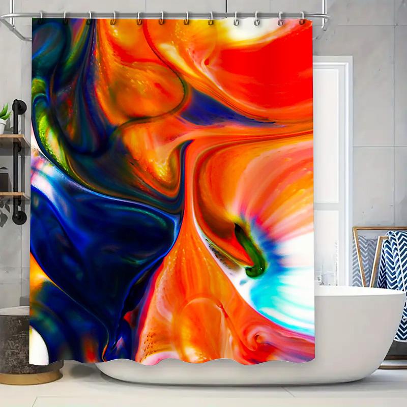 Colorful Shower Curtain, Swirl Abstract Design, Polyester Waterproof Fabric for Bathroom Decor in Blue, Orange, Green Large Size