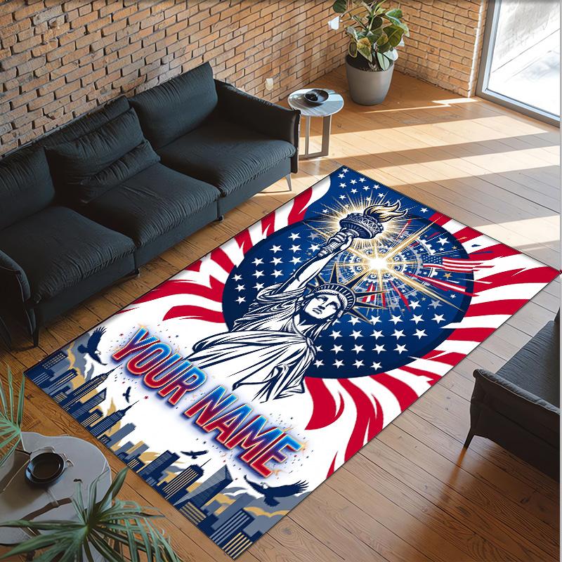 American Patriotic Theme Crystal Velvet Rug Personalized Custom Name Text Soft Floor Mat Home Decor
