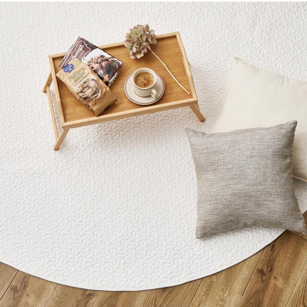 Hagiwara Rug Ible Decor Ivory, 190cm Diameter, Round Quilted Rug, Multi-Cover, Machine Washable, Non-Slip