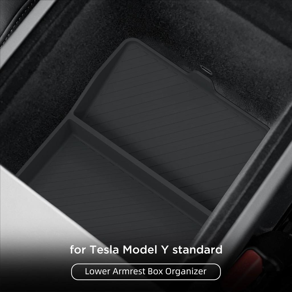 Armrest Lower Storage Box For Tesla Model Y Standard Rwd Silicone Center Console Armrest Storage Box Car Organizer Tray Mat