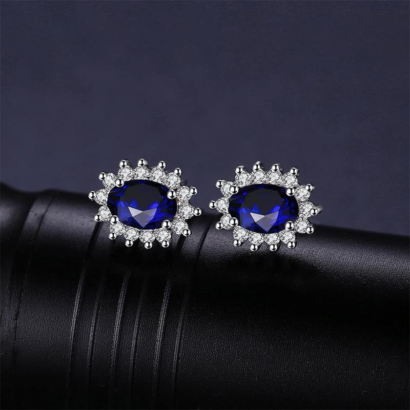 European and American Fashion Simplicity Classic Noble Temperament Sapphire Earrings Fully Set with Ear Accessories