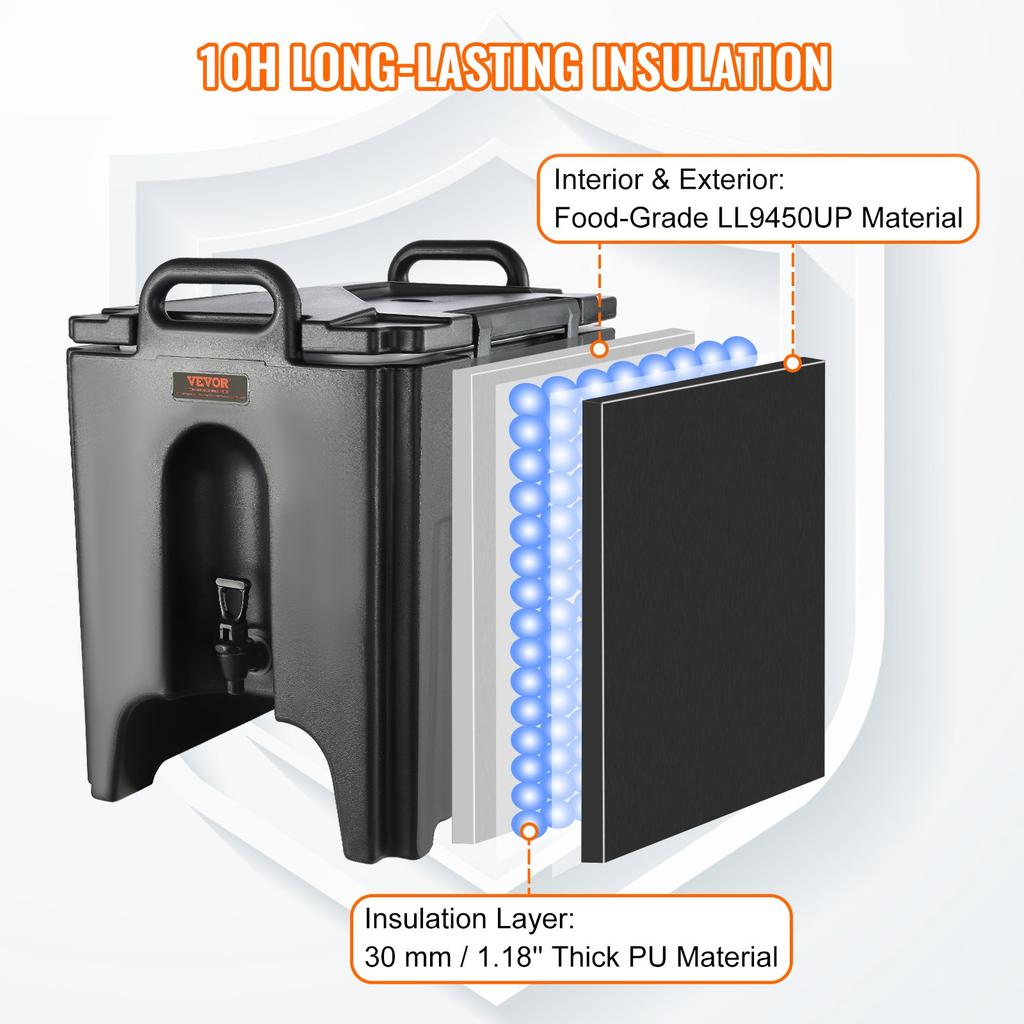 VEVOR Insulated Beverage Dispenser, 37.9 L, Food-grade LL9450UP Hot and Cold Beverage Server