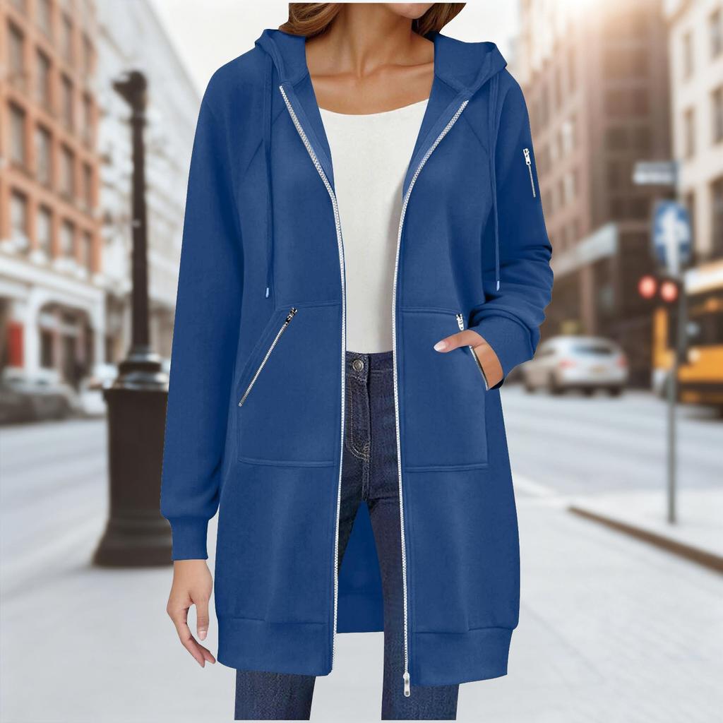 Sudadera con capucha de manga larga de longitud media para mujer, abrigo informal para otoño e invierno