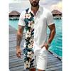 Ananas Blumenprint Hawaiianisches Herrenhemd und Shorts Zweiteiliges Set Lässiges Urlaubs-Herrenhemd-Set Kurzarm Hemd mit Knöpfen