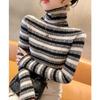 Women's Autumn/winter Turtleneck Sweater Sweater Top with Striped Pullover with Long Sleeves and Bottom