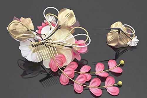 Hair Ornament 2 Piece Set Flower Tsumami Craft Mizuhiki Corsage Pink White Kaz5319 (Soubien) Lamé