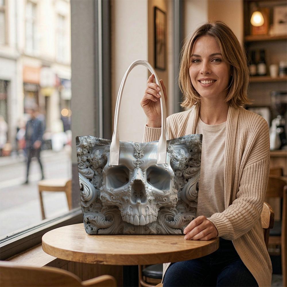 Gothic Skull Print Tote Bag for Daily Commute Stylish Exquisite All-match Casual Shoulder Handbag