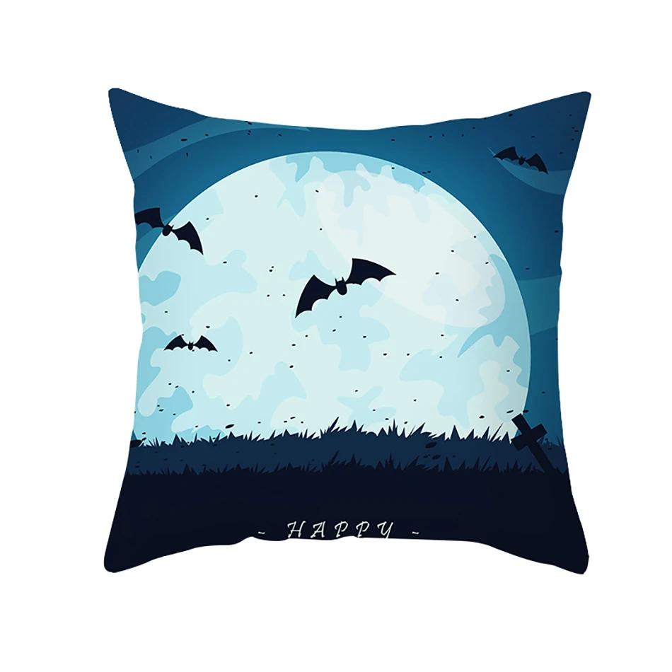 Home Decor Halloween Cushion Cover Skull Cat Scary Pumpkin Bat Castle Print Square Pillowcase Party 45X45Cm Funda De Almohada