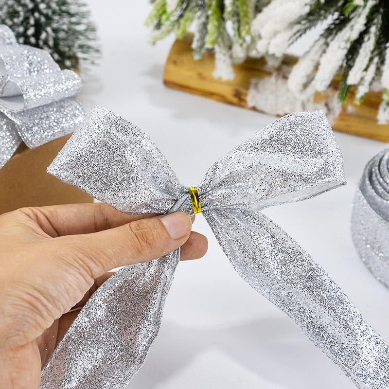 2M Christmas Ribbon Gold Silver Polyester Gliter Ribbon DIY Xmas Tree Bow Ornaments Kids Gifts Packaging Navidad Home Decoration
