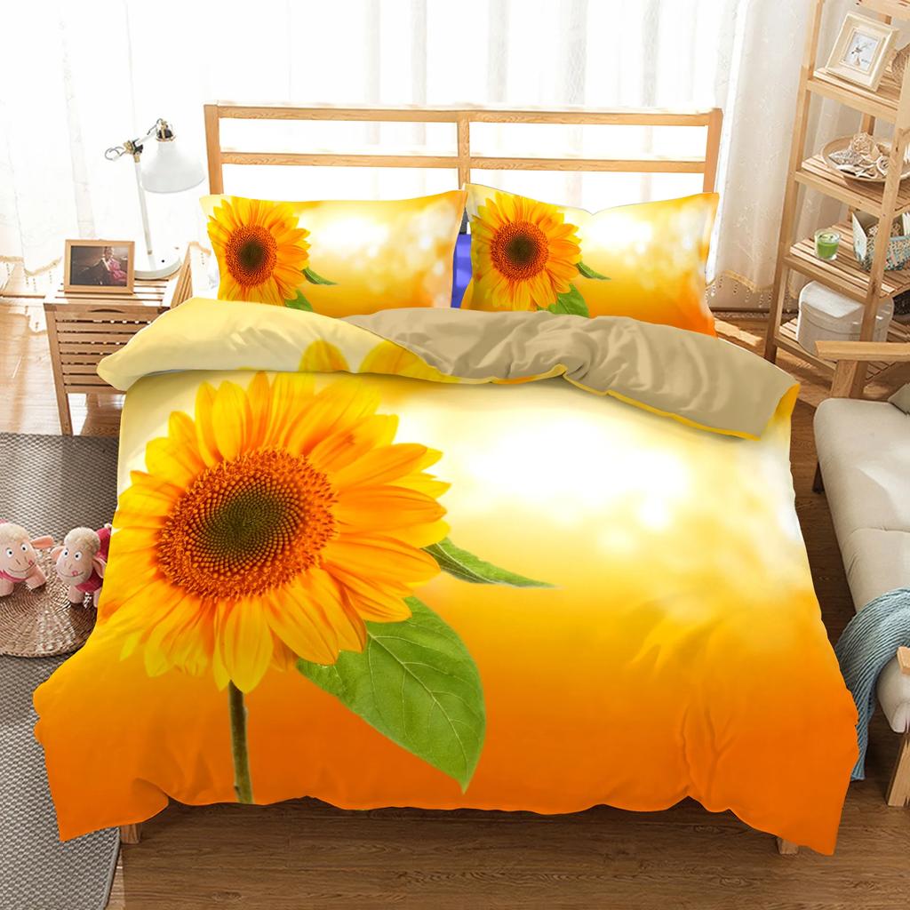 Sunflower Comforter Bedding Sets Bright-colored Yellow Flower Series Bedroom Sets Housse De Couette 220x240 Duvet Cover Set New
