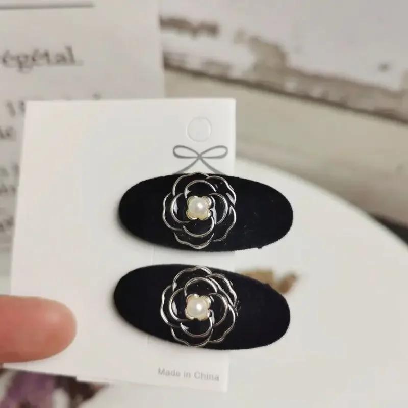 Vintage Camellia Mini Clip French Flocking Small Edge Hairpin Plant Flower Hairpin Korean Girls Hairpin Accessories