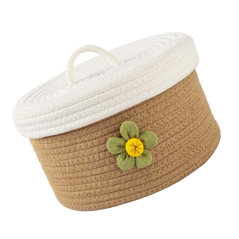 Lidded Woven Cotton Rope Basket Large Capacity Multipurpose Storage Container for Closet Desktop Bedroom Office Sundries
