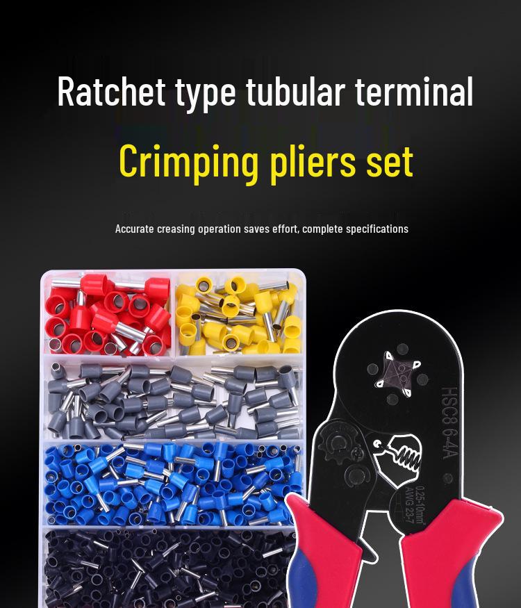 Ratchet-Type 6-4A Crimping Pliers Set for Insulated Wire Terminals