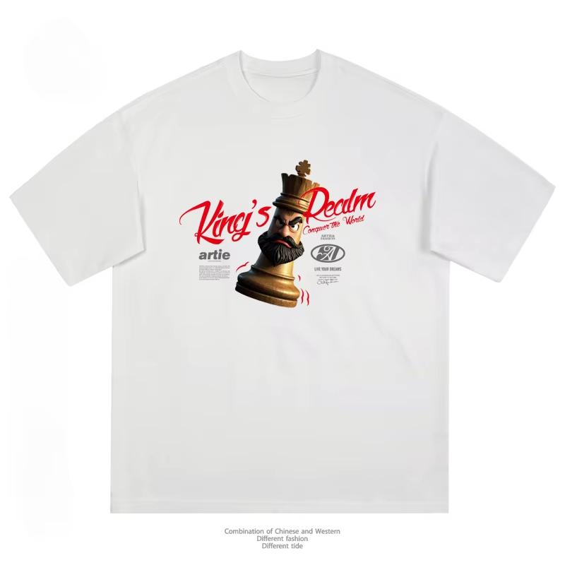 Summer Chess Printed Short Sleeve T-shirt Boys Casual Fashion Loose Cool Feeling Heavy Cotton Breathable Short Sleeve Tee