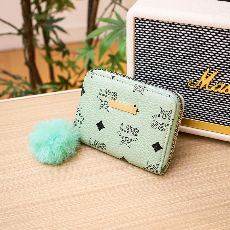Women's change bag autumn new letter iron sheet with hairball fashionable and simple short wallet