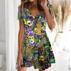 Summer Fashion Women's V Neck Short Sleeve Retro Floral Printed  Dress Sex Short Skirt Dresses